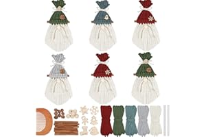OUDDY PARTY 6 Set DIY Christmas Macrame Gnomes Santa Claus Kit, Christmas Handmade Knitted Gnome Ornaments with Pinecone Snowflake Cane Hat Hanging Gnomes Craft for Xmas Tree Holiday Party Decor with Instruction