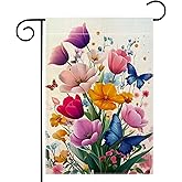 Spring Colorful Floral Garden Flag 12x18 Inch Double Sided Summer Butterfly Tulip Flower Yard Outdoor Flag House Holiday Outside Decoration