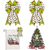 Glodecart 2PCS Christmas Bow for Wreath, Glitter Red and Green Polka Dots Wreath Bow for Christmas Décor Winter Bow for Front Door Indoor Outdoor Wall Tree Topper Decoration Supplies Xmas Ornament