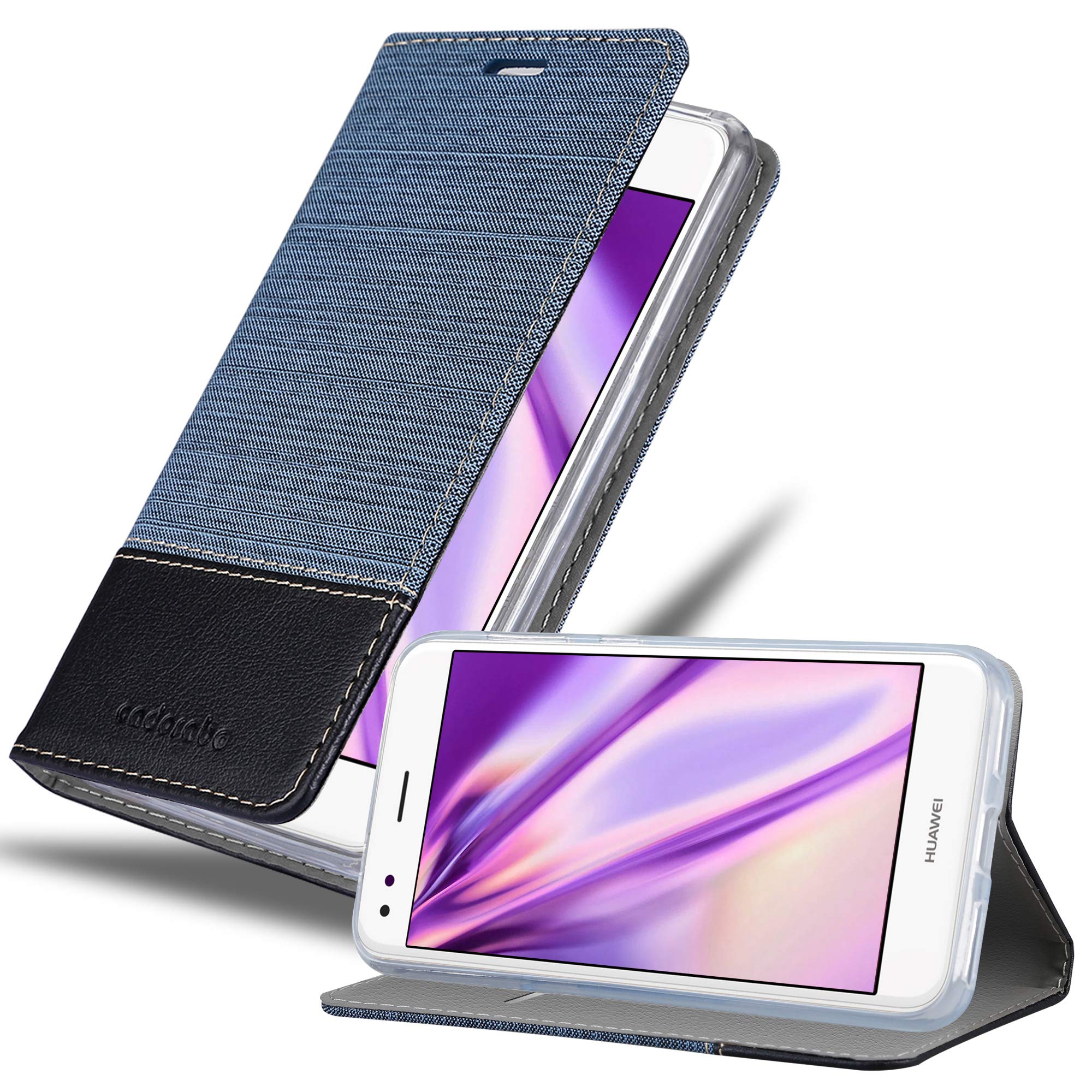 cadorabo Book Case works with Huawei ENJOY 7 in DARK BLUE BLACK - with Magnetic Closure, Stand Function and Card Slot - Wallet Etui Cover Pouch PU Leather Flip