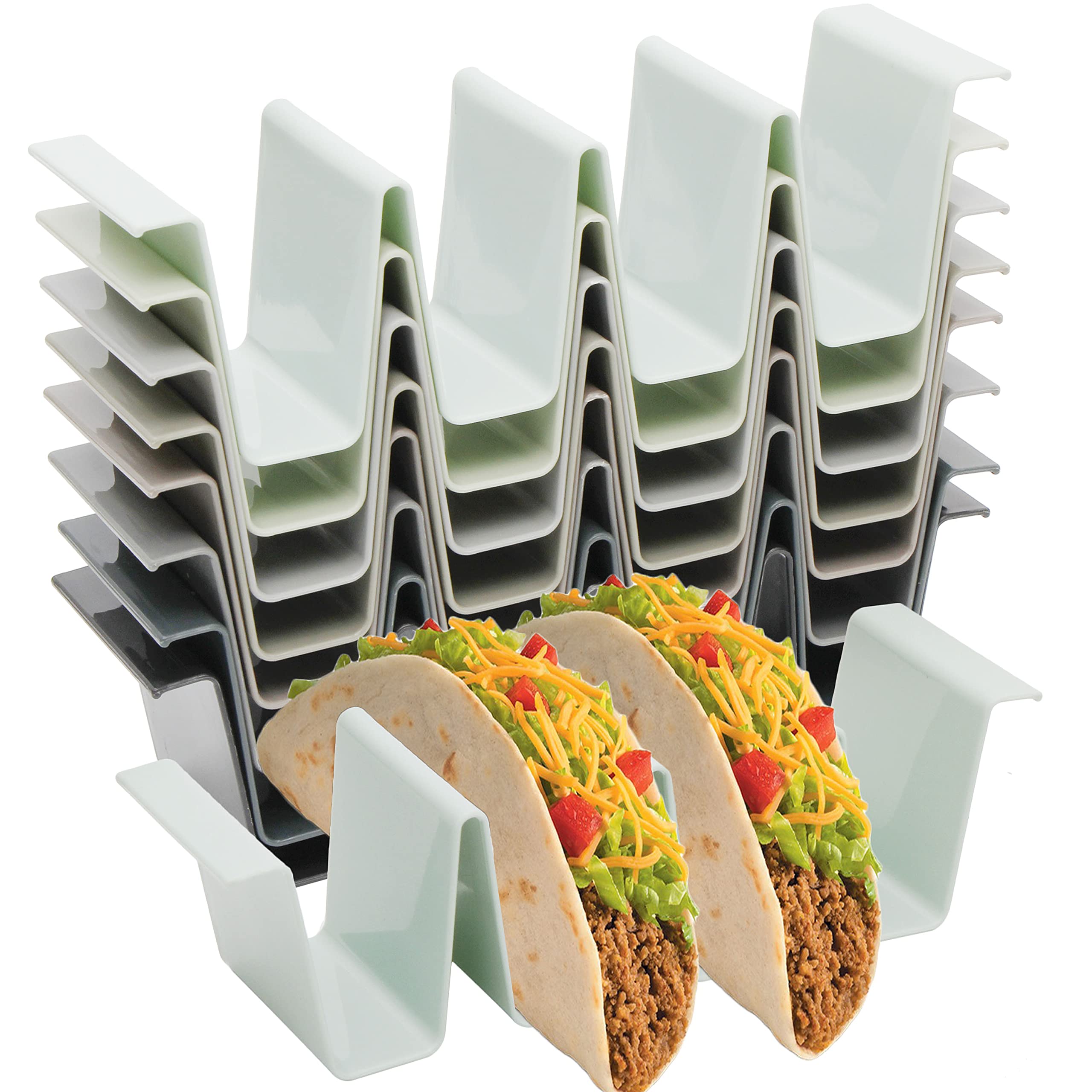 Youngever 8 Pack Re-usable Plastic Taco Holder Stand, Dishwasher Top Rack Safe, Microwave Safe, Set of 8 Assorted Colors (Urban)