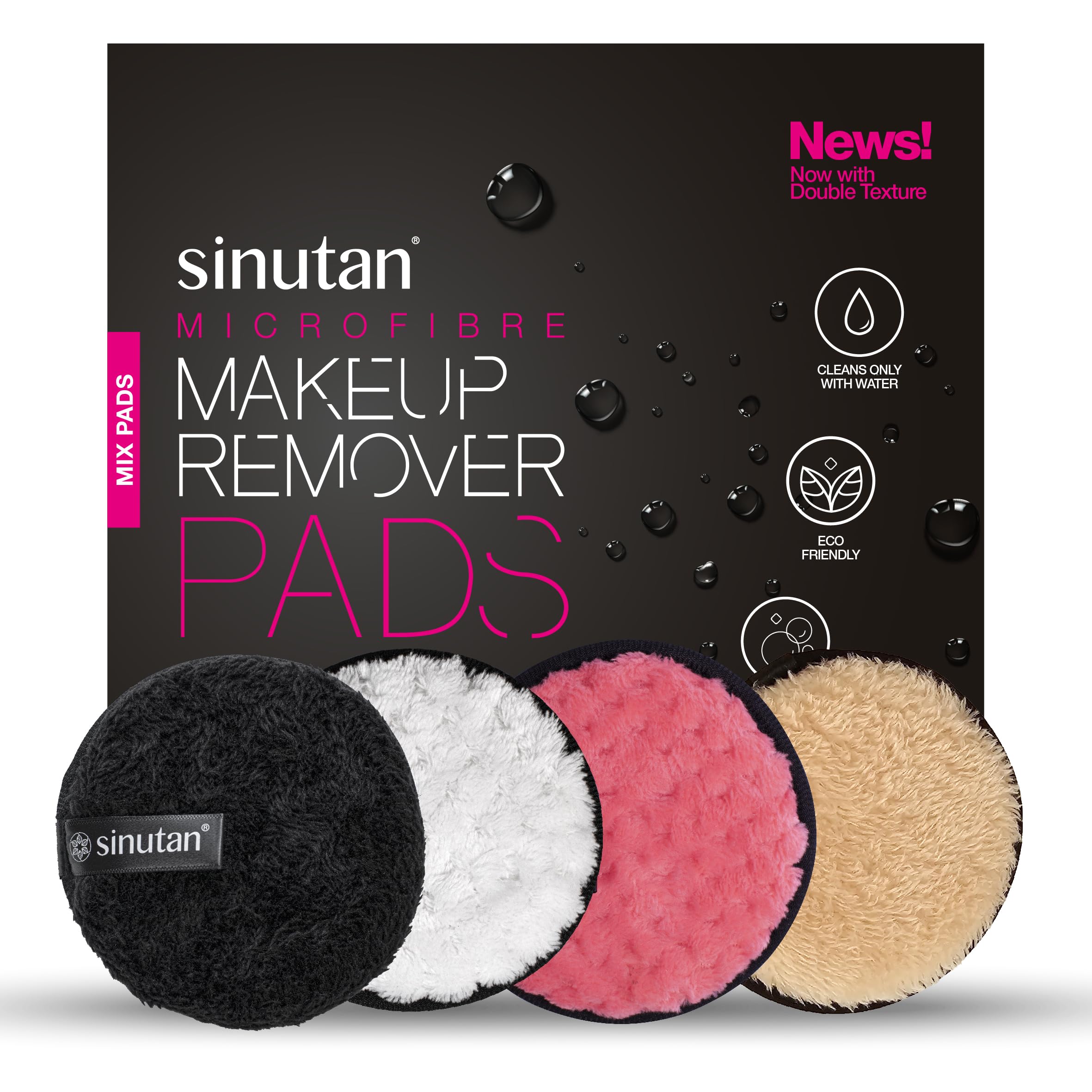 Sinutan® Washable Microfibre Maxi Make-Up Pads Reusable with Washing Machine Bag | Cleaning All Skin Types | Pack of 4