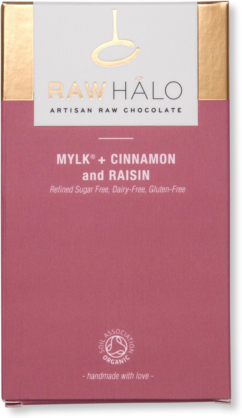 RAW HALO Organic Raw Chocolate Bar Mylk + Cinnamon & Raisin 35g (PACK OF 20)