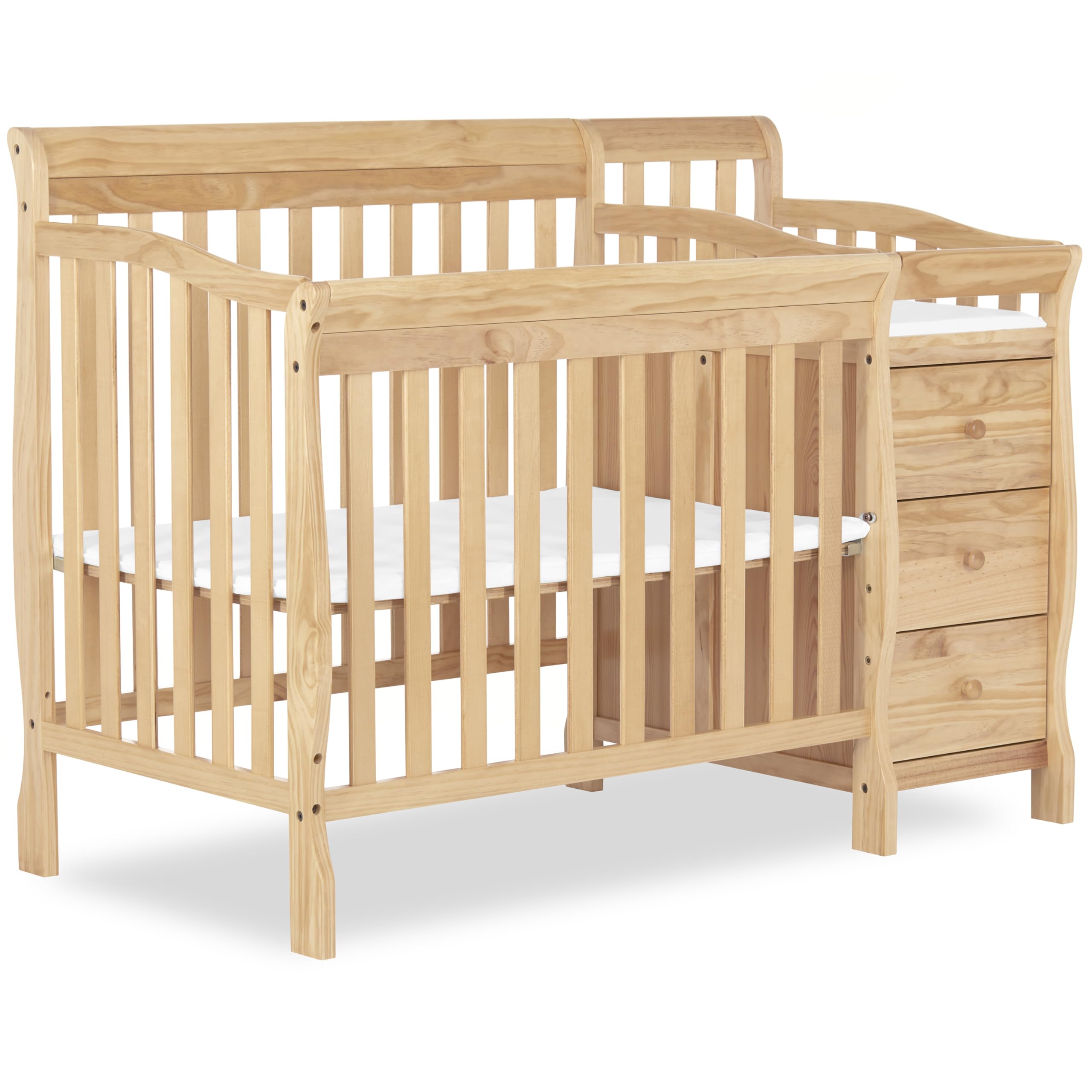 Photo 1 of Dream On Me Jayden 4?in?1 Mini Convertible Baby Crib & Changer with Storage in Natural, Pinewood, GreenGuard Gold & BSA, 1” Mattress Pad, 3 Mattress Heights, Converts to Mini Day & Twin-Size Bed