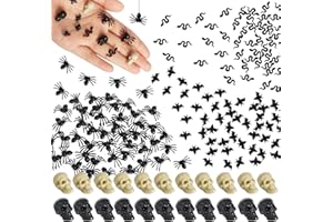 Hiawbon Mini Plastic Skull Heads Bats Snake, Realistic Spider, Fake Halloween Figurines for Fairy Garden