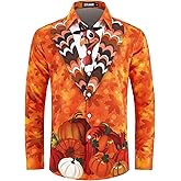 TIXMIE Men's Christmas Santa Claus Funny Print Long Sleeve Button Down wrinkle-resistant Holiday Party Shirt
