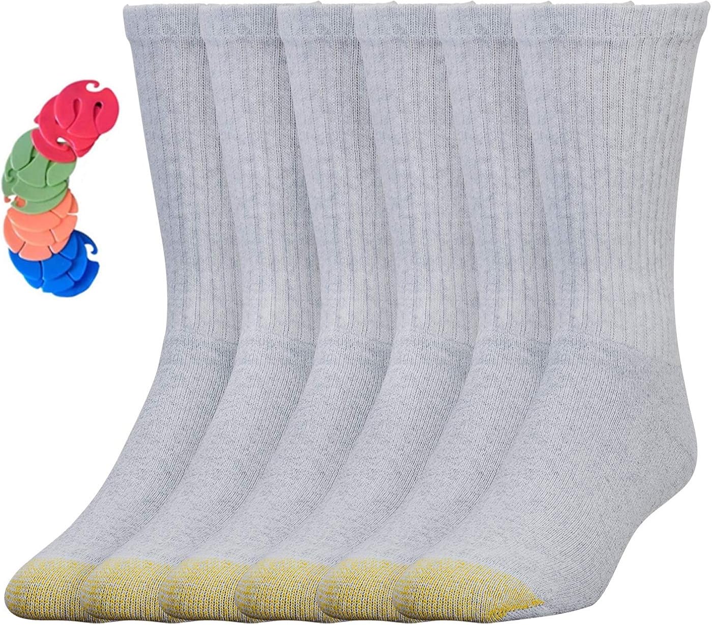 Gold Toe Men's Athletic Cotton Crew Socks 6Pack / 6 Free Sock Clips