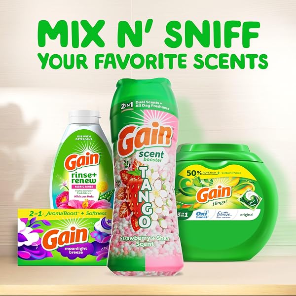 GAIN TANGO 2-IN-1 LAUNDRY SCENT BOOSTER BEADS, STRAWBERRY AND SHEA SCENT, 10.7 OZ, LAUNDRY BEADS WITH DUAL SCENTS PLUS ALL DAY FRESHNESS