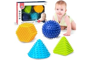 ROHSCE Soft Spiky Sensory Balls - Textured Geometric Shapes for Babies' Sensory Development, Massage Sensory Balls for Toddlers 1-3 Multicolor Bath Gifts Montessori Toys Baby Balls 6 to 12 Months