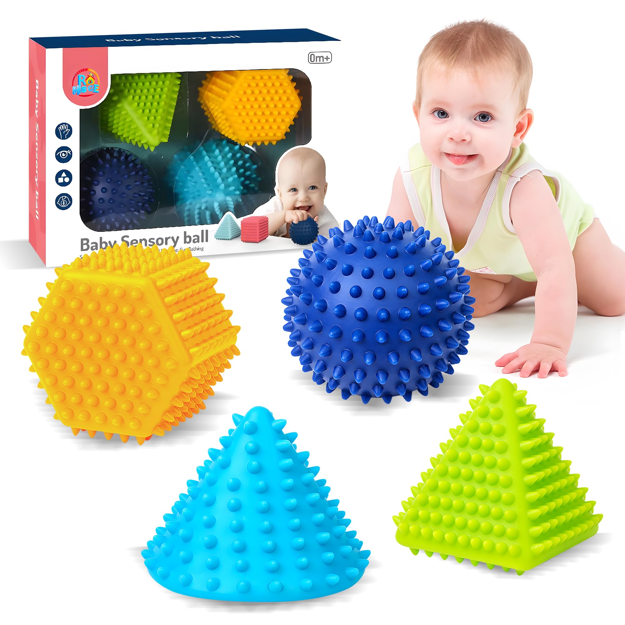 Photo 1 of ROHSCE Soft Spiky Sensory Balls - Textured Geometric Shapes for Babies' Sensory Development, Massage Sensory Balls for Toddlers 1-3 Multicolor Bath Gifts Montessori Toys Baby Balls 6 to 12 Months