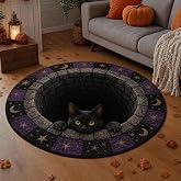 Halloween 3D Rugs Optical Illusion, All-Weather Skeleton 3D Optical Illusion Rugs, Front Door Mat for Indoor, Outdoor, Entrance, Patio &amp; Porch, Halloween Illusions Rug for Home, Black cat#60cm