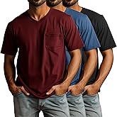 Ficerd 3 Pack Big and Tall Men's V Neck T Shirts Short Sleeve Plus Size Tees Loose Casual Basic Oversized Tops with Pocket