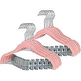 Finnhomy Non-Slip Clothes Hangers for Baby and Kids 20-Pack Velvet Hangers with Movable Clips, Heavy-Duty and Space-Saving for Pants,Skirts, Coat, Pink