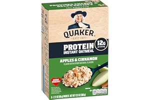 Quaker Protein Instant Oatmeal, Apple Cinnamon, 12g Protein per Serving, Whole Grains, No Artificial Flavors, No Added Colors, 2.11 oz Packets, (6 Pack)