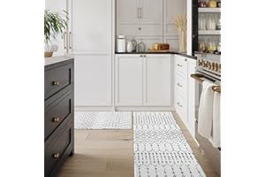 LEEVAN Kitchen Mat 2 PCS, Non-Slip Waterproof Kitchen Rugs, Anti Fatigue Kitchen Rugs and Mats, Comfort Standing Mat for Office,Sink,Desk, Laundry, White and Black