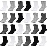 SPTRAMLE Toddler Socks, 24 Pairs Kids Socks for Boys Girls 1-14 Years Kids Crew Socks Multipack Athletic White Black Grey