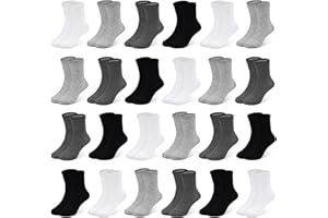 SPTRAMLE Toddler Socks, 24 Pairs Kids Socks for Boys Girls 1-14 Years Kids Crew Socks Multipack Athletic White Black Grey