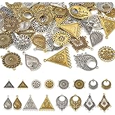 64Pcs Tibetan Style Alloy Chandelier Component Links Antique Golden Antique Silver Teardrop Triangle Flat Round Connector Charms for DIY Earring Necklace Jewelry Making