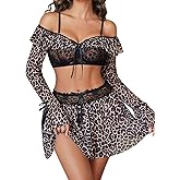 Avidlove Women's Sexy Lingerie Set Sheer Mesh Off Shoulder Bra Panty Ruffle Skirts 3 Piece Sets