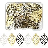 MakemadeDIY 100Pcs Hollow Filigree Leaf Charms for Jewelry Making Etched Metal Embellishments Leaves Pendants Charms for Necklaces Bracelets Earrings Keychains Making and Crafting