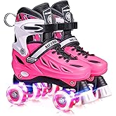 METROLLER Roller Skates for Girls Ages 5-8 8-12 and Boys Teens, Adjustable 4 Sizes for Kids Toddler Rollerskates with Light up Wheels, for Women