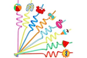 MALHAII 24Pcs Drinking Straws, Pool Party Decorations Supplies Summer Pool Beach Party Favors Crazy Silly Straws for Kids Hawaiian Birthday Goodie Bag Stuffers End of Year Student Gifts Bulk Prizes for Kids