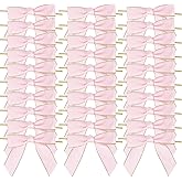 AIMUDI Pink Bows 3.5" Premade Satin Ribbon Bows with Gold Edge Pre-Tied Twist Tie Bows for Gift Wrapping Crafts Treat Bags Baby Shower Wedding Party Decorations, 50 Counts