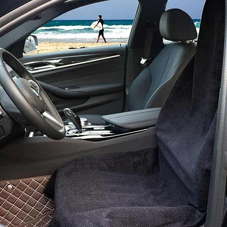 Amazon Hiveseen カーシートカバー 防水 防汚 軽 普通車用 フロント 運転席 1枚 吸水タオル 汗対策 汎用 エプロンタイプ ずれにくい ブラック バケットシート シートカバー 車 バイク