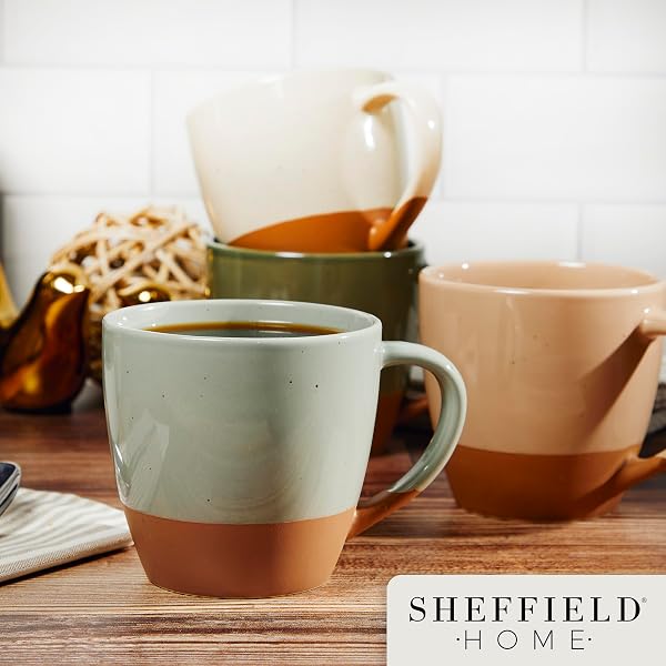 SHEFFIELD HOME COFFEE MUGS SET OF 4 STONEWARE MUGS – 16OZ LARGE CERAMIC COFFEE MUG WITH HANDLE – DISHWASHER & MICROWAVE SAFE CLASSIC MUG FOR TEA, LATTE, ESPRESSO AND CAPPUCCINO – ASSORTED NEUTRALS