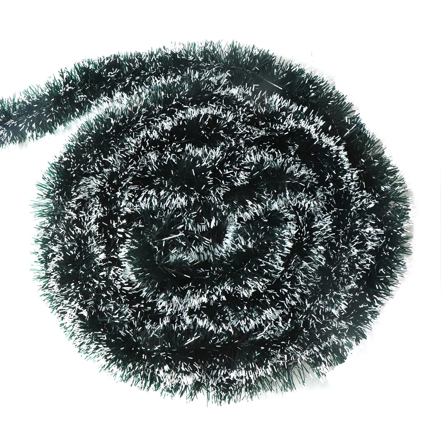 10 m / 32.8 ft Christmas Tinsel Garland, Long Xmas Garland Decorations Metallic Tinsel Strands Christmas Tree Boa Hanging Decoration for Christmas Home Decorations Wreath Wedding Party (Green white)