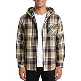 Hooded Flannel Shirt for Men Spring Casual Zip Up Plaid Hoodie Stylish Long Sleeve Plaid Shirts with Pocket