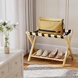 SMIBUY Luggage Rack Foldable Bamboo Stand with Storage Shelf Natural view 9