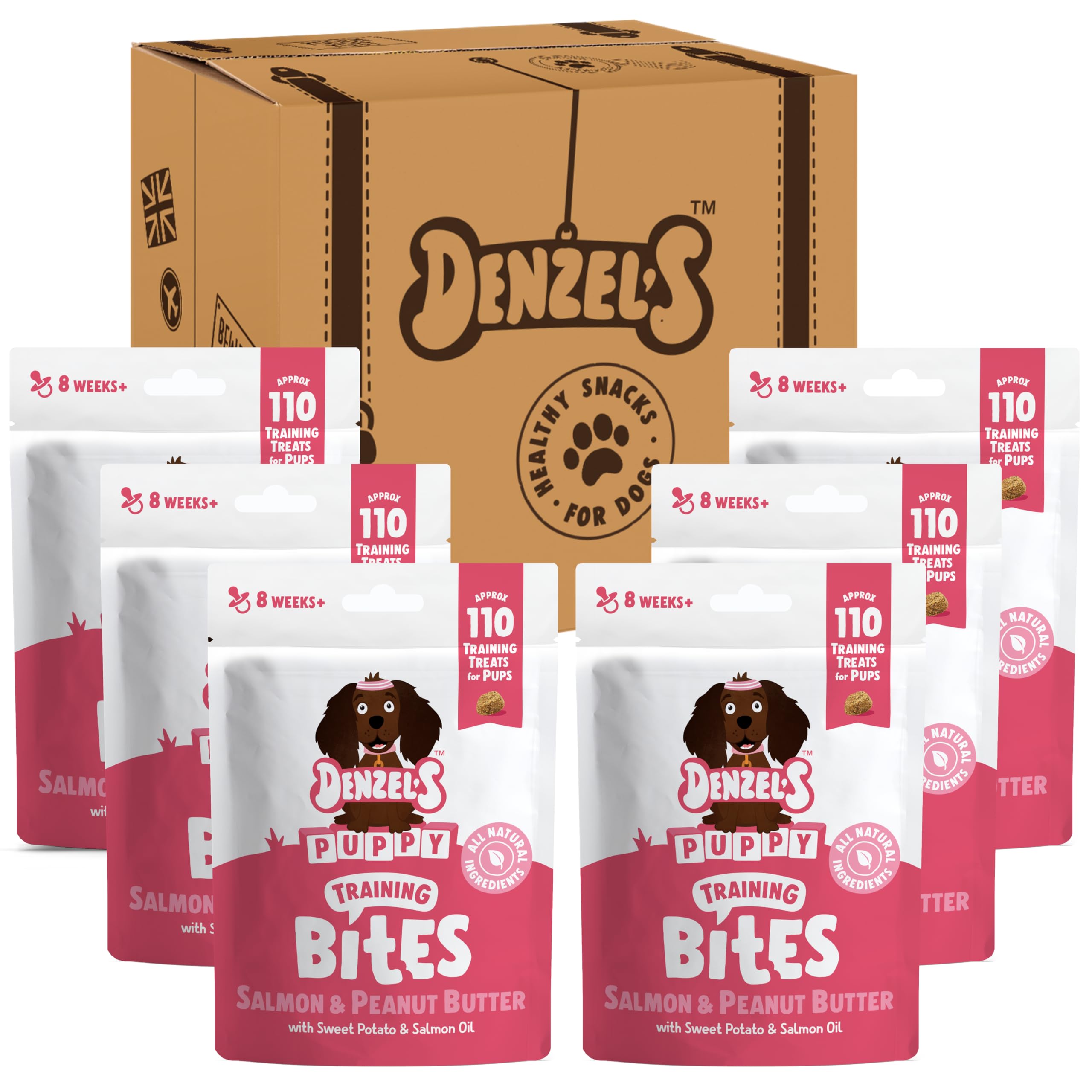 Denzel's All Natural Puppy Treats - Training Bites - Salmon & Peanut Butter (6 x 100g)
