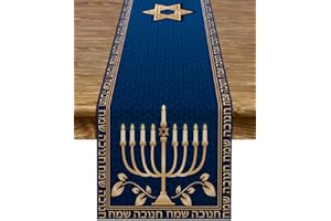 PUDODO Hanukkah Table Runner Chanukah Menorah Star of David Jewish Festival Holiday Party Kitchen Dining Home Decoration (13" x 72")