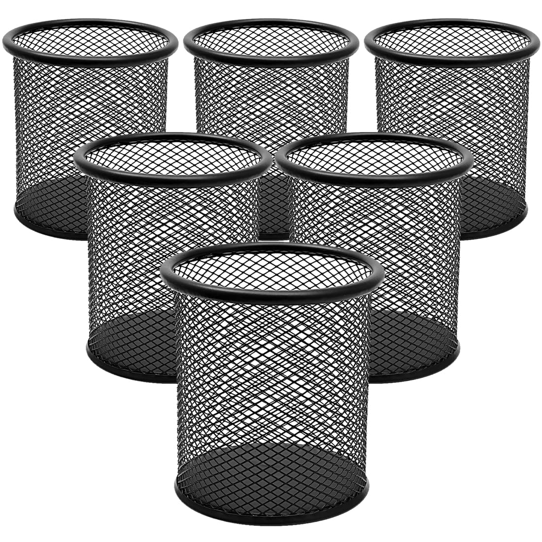 DIFIT 6-Piece Pen Organizer - Black Mesh Metal Pen Pot with 6 Compartments for Office & Home - Durable & Portable