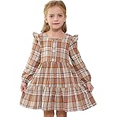 Toddler Baby Girls Dress Plaid Ruffle Flannel Long Sleeve Button Zip A-Line Tiered Dress Fall Winter Outfits