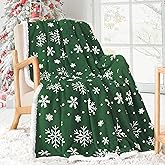 Touchat Christmas Throw Blanket, Sherpa Christmas Blankets, Fuzzy Fluffy Soft Cozy Blanket, Fleece Flannel Plush Microfiber Blanket for Couch Bed Sofa (50" X 60",Green Snowflake)