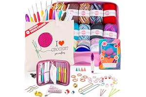 MODDA Crochet Kit for Beginners with Video Course, Includes 20 Color of Yarns, Needles, Hooks, Accessories Kit, Canvas Tote Bag, Crochet Starter Kit for Women, Adults, Kids, Knitting Kit