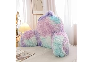 Meeting Story Plush Shaggy Reading Pillows with Arms Faux Fur Bed Rest Pillow for Adults, Teens, Kids (Standard, Blue-Purple)
