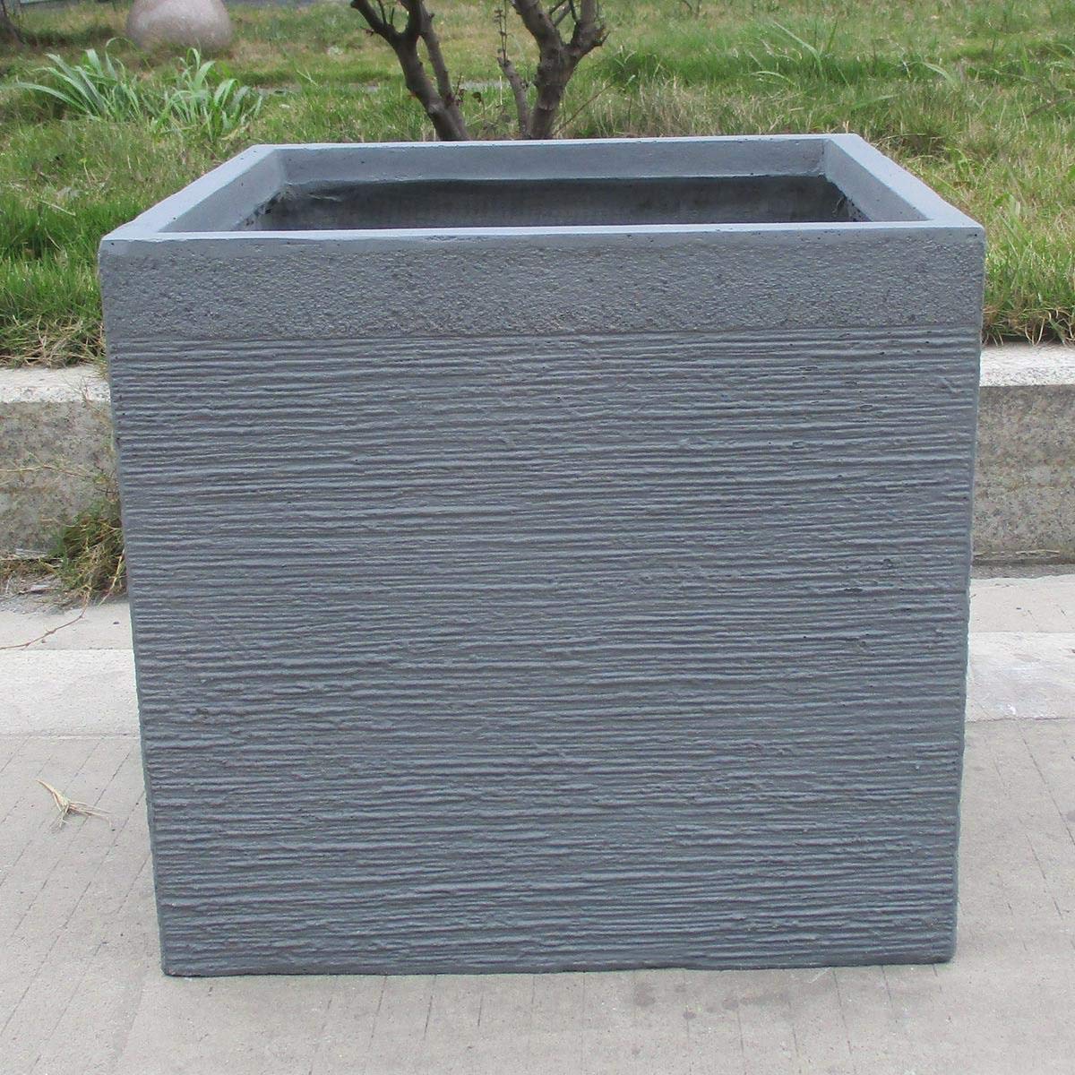 IDEALIST Ribbed Stone Grey Light Concrete Square Planter H22 L24 W24