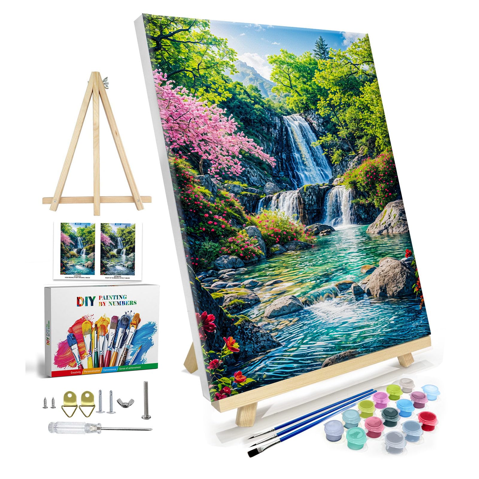 Photo 1 of *MINOR DAMAGE - USED*
JOOZ Paint by Numbers Kit for Adults with Frame, Landscape Paint by Number with Easel, Mountain Waterfall Paint by Number Canvas, DIY Landscape Oil Painting Kit for Home Wall Decor 8x12 Inch