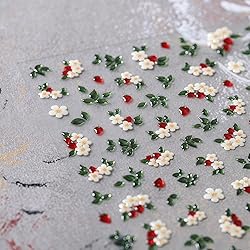 5D Embossed Flower Nail Stickers Green Leaf Nail