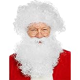 Halfjuly Santa Beard and Wig Set Professional Deluxe Santa Claus Hair with Short and Long White Fake Mustache Realistic Men Christmas Clause Costume Cosplay Accessories