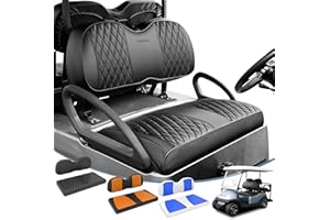 Rosefray Golf Cart Seat Covers Fit for Club Car Precedent Front Seat Cushion, Backrest Leather Diamond Seat Covers-Black