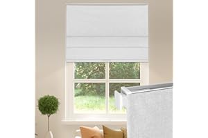 Allesin Zen Cordless Roman Shades for Windows, Blackout Thermal Insulated Room Darkening Window Blinds, No Drill No Tools Easy Install, Linen Fabric, Fits Bedroom, 36" W x 48" H, White