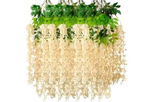24 Pack Champagne Wisteria Hanging Flowers Garland, 3.77 Feet Artificial Flower Vines, Fake Wisteria, Artificial Vines Hangin
