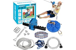 HOKINETY Zip line Kits for Backyard 120FT - Zip Lines for Kids and Adult Up to 330 lb with Ziplines Spring Brake & Belt & Zip line Trolley & Seat for Outdoor Playground Entertainment Equipment