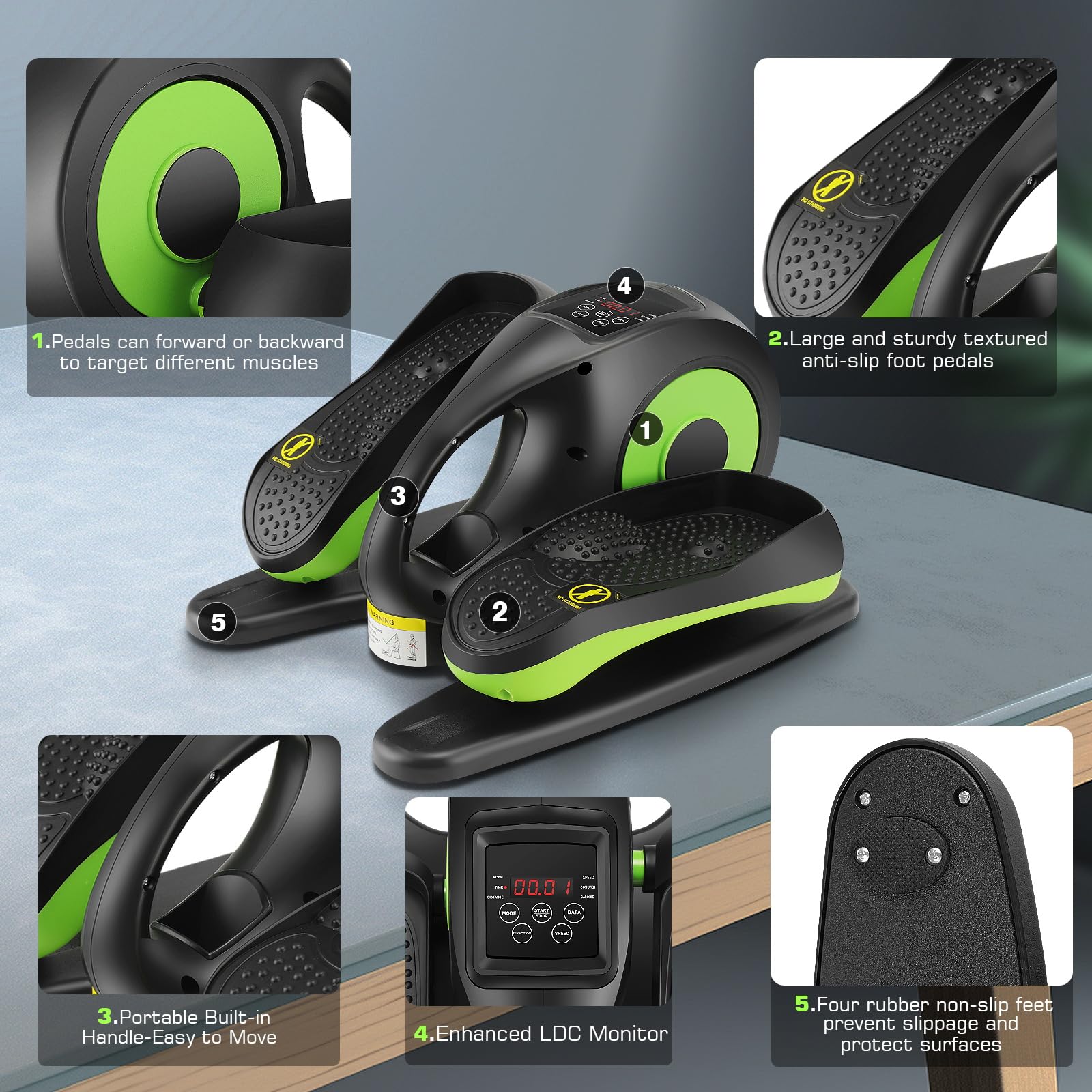 ANCHEER Under Desk Elliptical Machine - Quiet Pedal Exerciser for Seniors, Office & Home, Low-Impact Seated Leg Workout Equipment, Smart LCD Display, Remote Control(Black/Green)