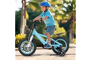 12 14 16 18 Inch Kids Bike with Training Wheels, Adjustable Seat & Dual Brakes, Storage Basket & 95% Pre-Assembled Design, Sp