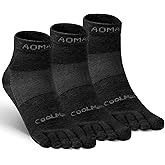 aomagic Toe Socks for Men and Women Athletic Running Coolmax Five Finger Ankle/Quarter Socks Breathable Lightweight, 3 Pairs